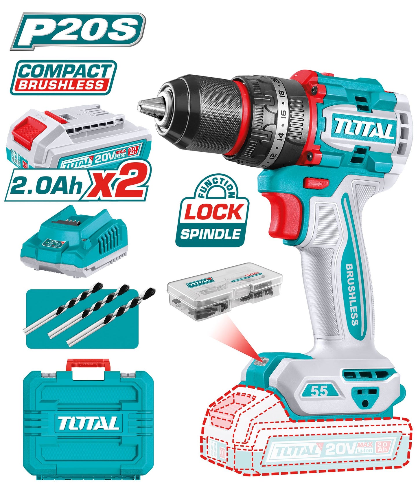 APARAFUSADORA COM PERCUSSÃO BRUSHLESS A BATERIA MOD. TIDLI20558